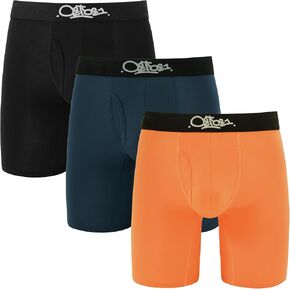 Men's Underwear 8 inch Long Boxer Briefs with Fly Bamboo Rayon Breathable Underwear 3 Pack
