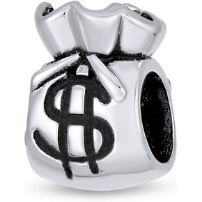 Good Luck Fashion Flower Shopping Bag Heart Love Clutch Purse Pocketbook Dollar Sign Money Bag Charm Bead For Women Teen Oxidized .925 Sterling Silver Fits European Bracelet
