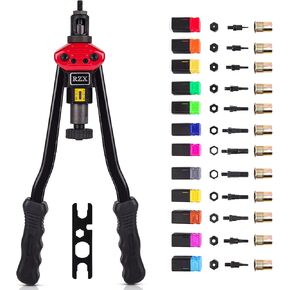 RZX 16" RIVET NUT TOOL Hand Blind Riveter,RIVNUT Riveting Tools with Nut Setting System M3 M4 M5,m6,m8,m10 M12, 10-24, 1/4-20, 5/16-18,3/8-16,totally 11 mandrels+110PCS Rivets Nuts (17" RIVET GUN)
