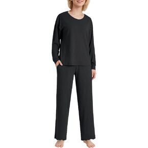 Latuza Women's 2 Piece Lounge Pajama Set Ribbed Knit Long Sleeve V Neck PJs