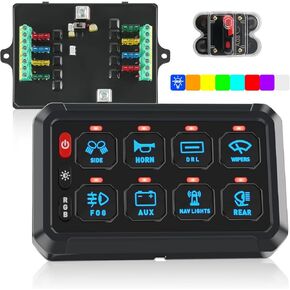 8 Gang Switch Panel with RGB Button and Brightness Button for 5-Level Brightness Universal Automotive Circuit Control Relay Car Touch LED System Box for RV, Truck, ATV, UTV, Boat, Marine, SUV
