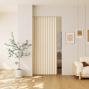 70% Blackout Door Curtain Magnetic Door Curtain Accordion Closet Curtain Door Curtains for Doorways Replace for Folding Door Applicable Bedroom Doorway Bathroom Kitchen (Beige 51"W x 79"L) 1 panel