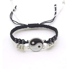 2 Pcs/Set Yin Yang Adjustable Cord Bracelet Handmade Tai Chi Braided Rope Charm Bracelet for BFF Friendship Relationship Boyfriend Girlfriend Valentines Krismile Jewelry