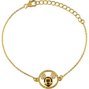 Enchanting Mickey Mouse Gold Bracelet 6.5 Inch Chain for Little Boy & Girls Fashion Gift 925 Sterling Silver Jewelry