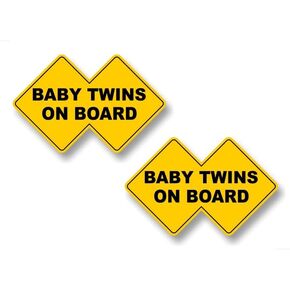 2 Baby Twins On Board 8.25" Vinyl Decals Yellow Double Diamond Design Car Safety Cute Design Twin Kids Gift Onboard Caution Warning Sign Stickers 5.25'' x 8.25'' (2 Decals)