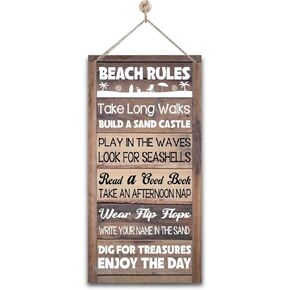 Beach Rules Home Signs Decor, Hanging Wood Sign Home Décor, Beach House Wall Décor, Positive Seaside Holiday Plaque Sign, Wood Wall Art Sign, Coastal House Décor Sign, Beach Welcome Décor Sign