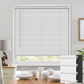 100% Privacy Cordless Mini Blinds for Indoor Windows 1" Vinyl L-Shaped Blades Horizontal Blackout Shades, Pull Down Small Window Blinds for Home Kitchen, for Window 22" W × 36" H White