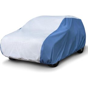 Hyvek Hatchback Cover for Automobiles, All Weather Waterproof Outdoor Full Hatchback Car Covers, Breathable and UV Protection, Universal Fit for Hatchback up to 175", White/Blue