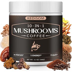 10-in-1 Mushrooms Coffee, Mushroom Supplement with Lion's Mane, Cordyceps, Reishi, Shiitake, Turkey Tail, King Trumpet, 10 Mushroom Coffee Powder for Focus, Energy, Immunity