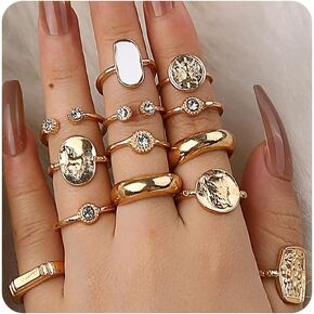 Rrdaily Gold Stackable Opal Knuckle Ring Set for Women Teen Girls Boho Vintage Oval Gemstone Carved Ring Geometric Joint Finger Stacking Nail Ring Jewelry