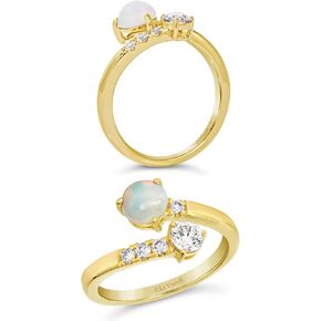 LeVian 2/5 Carat Diamond Open Ring for Women - 14k Yellow Gold Ring for Her - Round Opal and Vanilla Diamond Ring - Anniversary Statement Ring Size 6 to 7