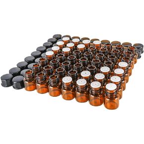 STARSIDE 100 Pack 2 ml (5/8 Dram) Mini Glass Amber Essential Oils Sample Bottles with Black Screw Caps,Empty Refillable Small Sample Vials for Traveling Essential Oils Cosmetic Liquid Perfume