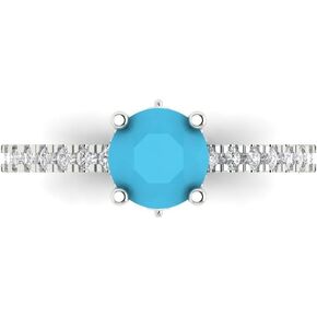 Clara Pucci 1.54ct Round Cut cathedral Solitaire VVS1 Blue Turquoise Designer Anniversary Bridal Engagement Ring 14k White Gold