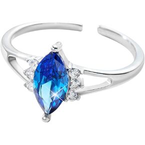Cicy Bell Womens Statement Rings Platinum Plated Oval Cubic Zirconia Delicate Royal Blue Cut Engagement Open Rings for Gifts