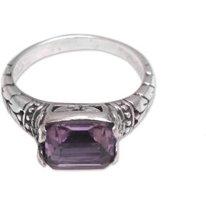 NOVICA Artisan Handmade Amethyst Single Stone Ring Faceted Purple from Bali .925 Sterling Silver Cocktail Indonesia Leaf Tree Floral Birthstone 'Padang Galak Beauty'