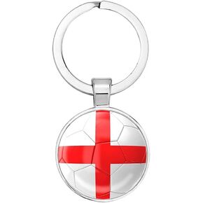 Art Attack English Flag Soccer Keychain, England Three Lions National Football Team Accessories History Party Favor Fan Car Key Chain Ring Pendant Charm (Silver)