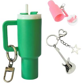 2Pcs Set(1 Cup+1 Guitar) Keychain, Mini Tumbler Keychain Chapstick Holder, Stanley Cup Charms For Backpack Pendant