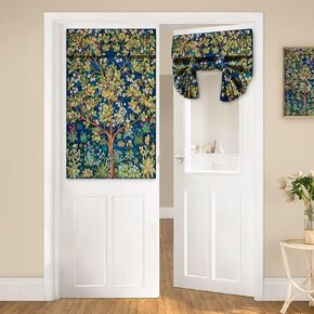 Door Curtains for Door Windows, William Morris Flower Tree of Life Door Window Curtains for French Glass Door, Privacy Thermal Insulated Tie Up Door Shades, Small Window Curtains 26 x 40 inch