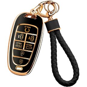 for Hyundai Key Fob Cover with Car Keychain, Soft TPU Key Fob Case for 2024 2023 2022 2021 Hyundai Sonata, Santa Fe, Nexo, Tucson, Palisade, Smart Remote Key Fob Protector Holder 7 Buttons (White)