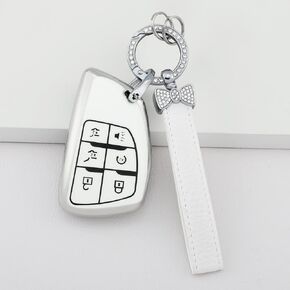 1797 for Chevy Chevrolet Tahoe Suburban Key Fob Cover GMC Yukon 1500 Accessories 2021 - 2023 Bling Key Chain Remote Case Shell 6 Button White TPU