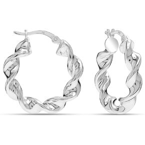 LeCalla 925 Sterling Silver Twisted Hoop Earrings for Women | Lightweight Hypoallergenic Handmade Classic Twist Click-Top Hoop Earrings