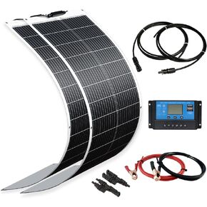 XINPUGUANG Flexible Solar Panel 200W 12V Kit,2X100w Monocrystalline Fiberglass Module 20A Controller Solar Cable for Off Grid Home,RV,Caravan,Boat and Other Battery Charger（200W