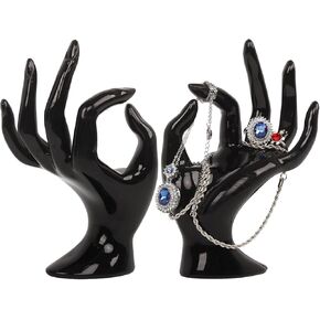 Nsmykhg Hand Shaped Ring Holder for Jewelry Display - 2 Pack Clear 6.3 Inches Acrylic Jewelry Organizer Stand, Ideal for Rings & Bracelets, Perfect for Home & Retail Display, Ring Stand (Black)