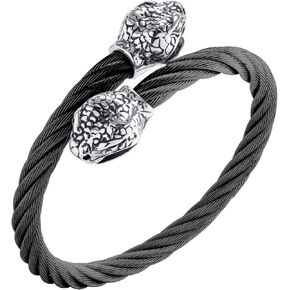555Jewelry Adjustable Snake Heads Twisted Cable Wire Bangle Cuff Bracelet for Men