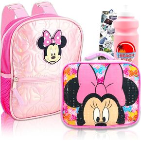Minnie Mouse Mini Backpack and Lunch Box Set - Bundle with 10" Minnie Backpack, Lunch Bag, Water Bottle, Bookmark | Mini Minnie Mouse Backpack for Toddlers