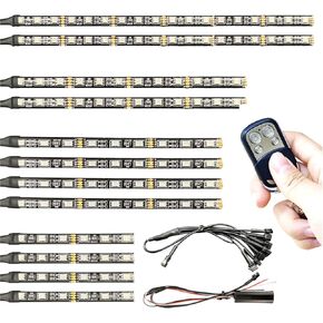 12Pcs Motorcycle LED Light Kit XTAUTO 120 Strips Multi-Color RGB Underglow Underbody Neon Ground Effect Atmosphere Lamp with Wireless Remote Controller for Harley Davidson Honda Kawasaki Suzuki
