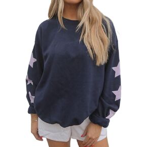 Star Graphic Oversized Sweatshirt for Women Y2k Crewneck Long Sleeve Pullover Sweater Vintage Aesthetic Clothes