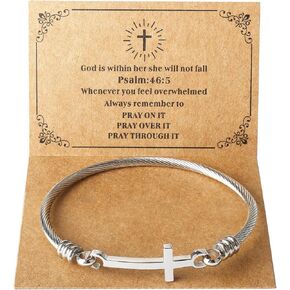 DS Religious Gift for Her Christian Cross Bracelet Bible Verse God is Within Her She Will Not Fall Inspirational Bracelets For Women Stainless Steel Jewelry Gift To Daughter Best Friend