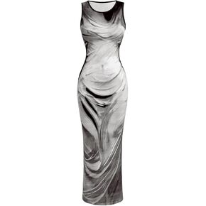 Milumia Women's Tie Dye Sleeveless Tank Dress Slim Fitted Bodycon Maxi Dresses