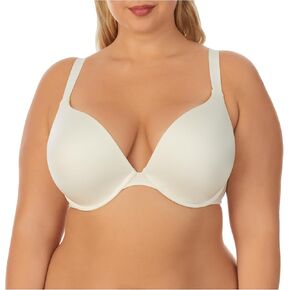 DREAMFIT Underwear for Women Plus Size Full Coverage Microfiber Underwire Everyday Plunge Bra with Adjustable Wide Straps - 40DDD Vanilla