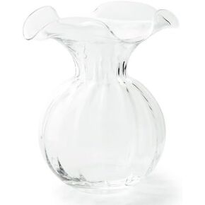 Vietri Hibiscus Glass Clear Large Fluted Vase 10" D, 12" H Glass Flower Vase, Living RoomDecor