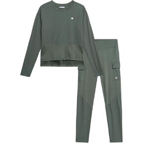 RBX Girls' Sweat Set - 2 Piece Activewear Ribbed Long Sleeve Top and Cargo Leggings Matching Set for Girls (Sizes: 7-12)