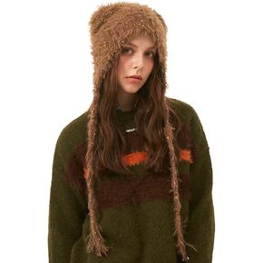 Winter Hat Cute Cat Ear Shape y2k Style Furry Knit Earflap Hat with Long Ear Straps Peruvian Cover Ear Beanie Hat
