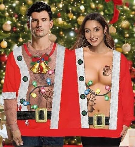 Two Person 3D Ugly Christmas Sweatshirt for Women Man Matching Christmas Sweatshirt for Couples Xmas Thanksgiving in Kuwait