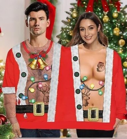 Two Person 3D Ugly Christmas Sweatshirt for Women Man Matching Christmas Sweatshirt for Couples Xmas Thanksgiving in Kuwait