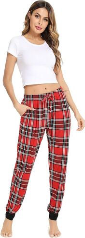 Vlazom Women Plaid Pajama Pants Comfy Lounge Pants Sleep Pj Bottoms Jogger Trousers with Pockets Drawstring in Kuwait