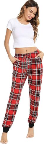 Vlazom Women Plaid Pajama Pants Comfy Lounge Pants Sleep Pj Bottoms Jogger Trousers with Pockets Drawstring in Kuwait