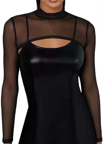Mesh Crop Tops for Women Mock Neck Long Sleeve Crop Top See Through Shirt Top Sexy Clubwear in Saudi Arabia