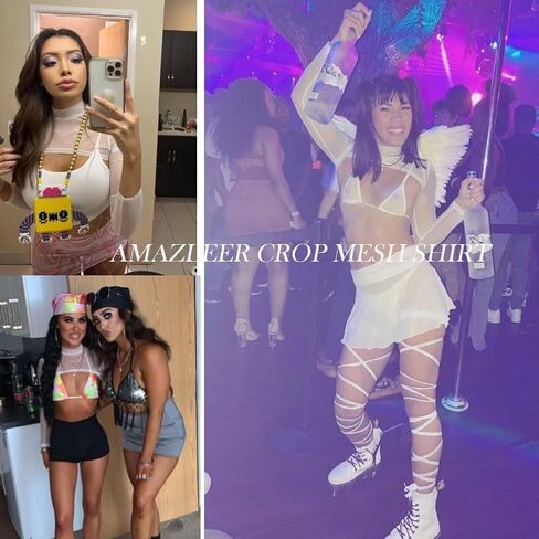 Mesh Crop Tops for Women Mock Neck Long Sleeve Crop Top See Through Shirt Top Sexy Clubwear in Saudi Arabia