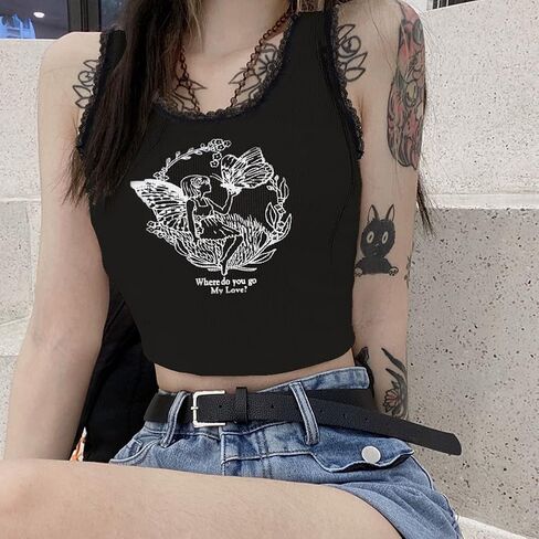 Print Shirt Crop Tank Tops for Women in Saudi Arabia