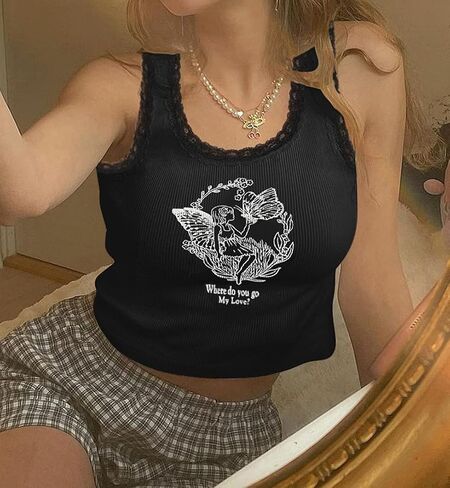 Print Shirt Crop Tank Tops for Women in Saudi Arabia