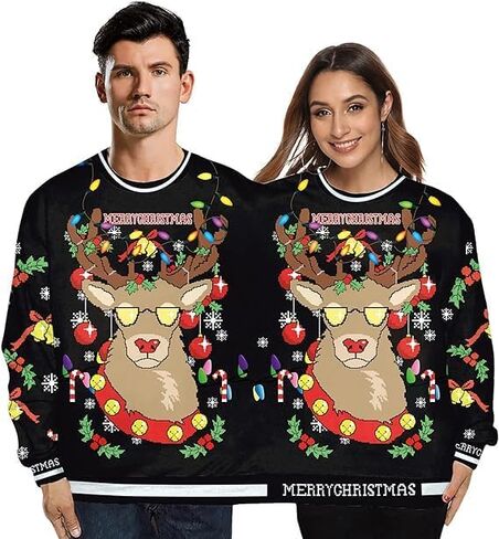 Two Person 3D Ugly Christmas Sweatshirt for Women Man Matching Christmas Sweatshirt for Couples Xmas Thanksgiving in Saudi Arabia