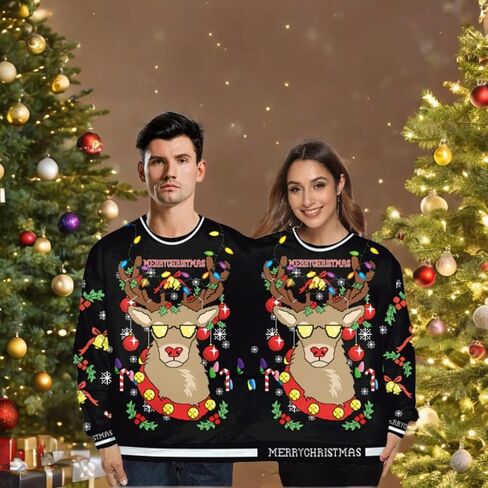 Two Person 3D Ugly Christmas Sweatshirt for Women Man Matching Christmas Sweatshirt for Couples Xmas Thanksgiving in Saudi Arabia