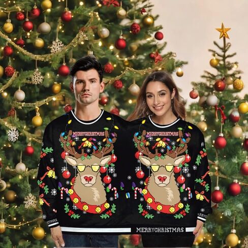 Two Person 3D Ugly Christmas Sweatshirt for Women Man Matching Christmas Sweatshirt for Couples Xmas Thanksgiving in Saudi Arabia