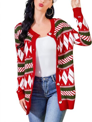 KOJOOIN Women's Ugly Christmas Sweater Open Front Caidigans Knitted Long Sleeve Button Down Sweaters Cardigan in Saudi Arabia