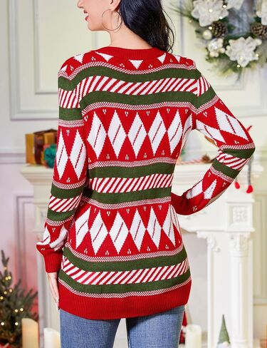 KOJOOIN Women's Ugly Christmas Sweater Open Front Caidigans Knitted Long Sleeve Button Down Sweaters Cardigan in Saudi Arabia